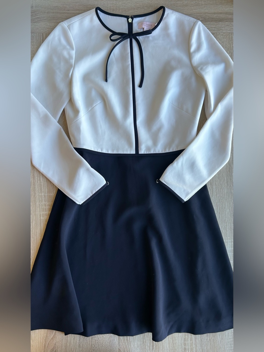 Ted Baker Elegant Two-Tone Black and White Long-Sleeve Dress 2 old money